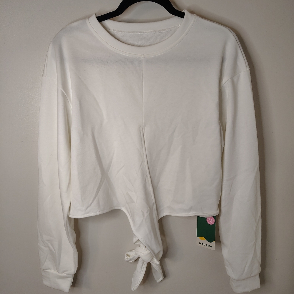 Halara Drop Shoulder Tie Back Cropped Sweatshirt